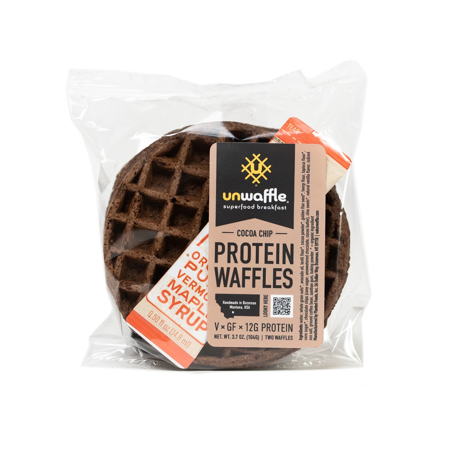 Unwaffle Protein Waffles To Go - 2-pack w/Maple Syrup  - Cocoa Chip