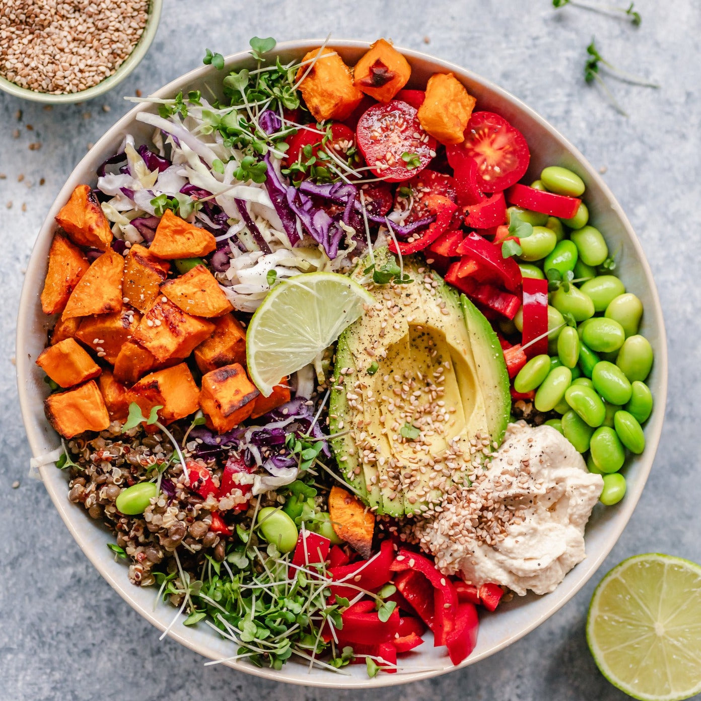 Tri Tip Carne Asada, Grain &amp; Veggie Bowl w/Avocado Crema